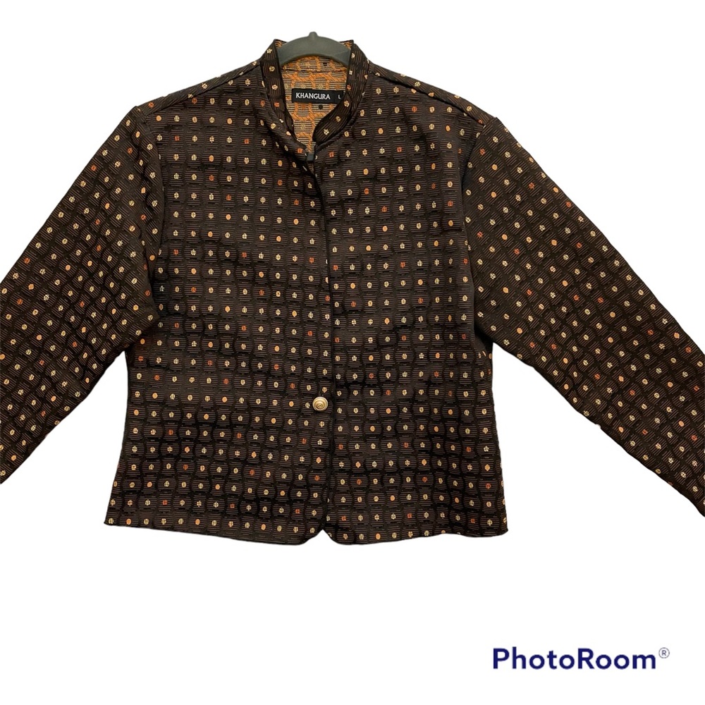 Khangura Women’s Long Sleeve Jacket One Button Front Abstract Design Large
